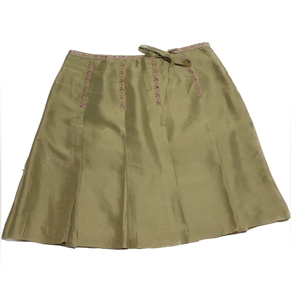 ECI Green Pleated Embroidered Skirt